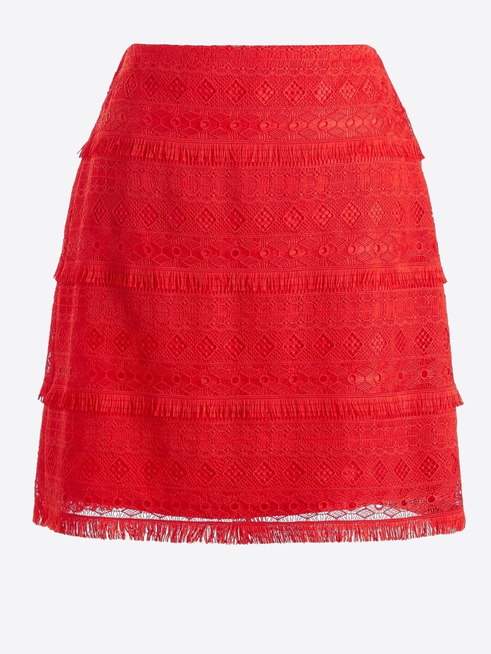 J Crew Factory Red Tiered Lace Fringe Skirt 12